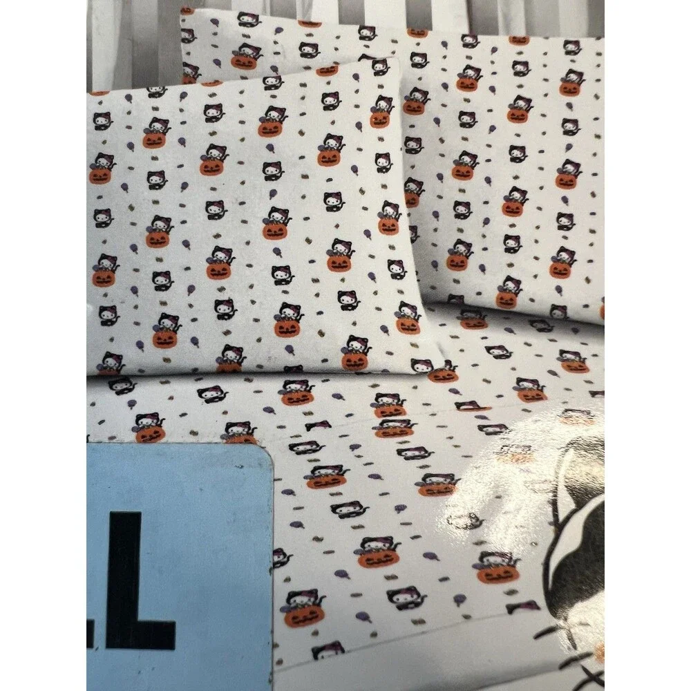 Hello Kitty Halloween Full Sheet Set Candy Cat Pumpkin 100% Cotton New